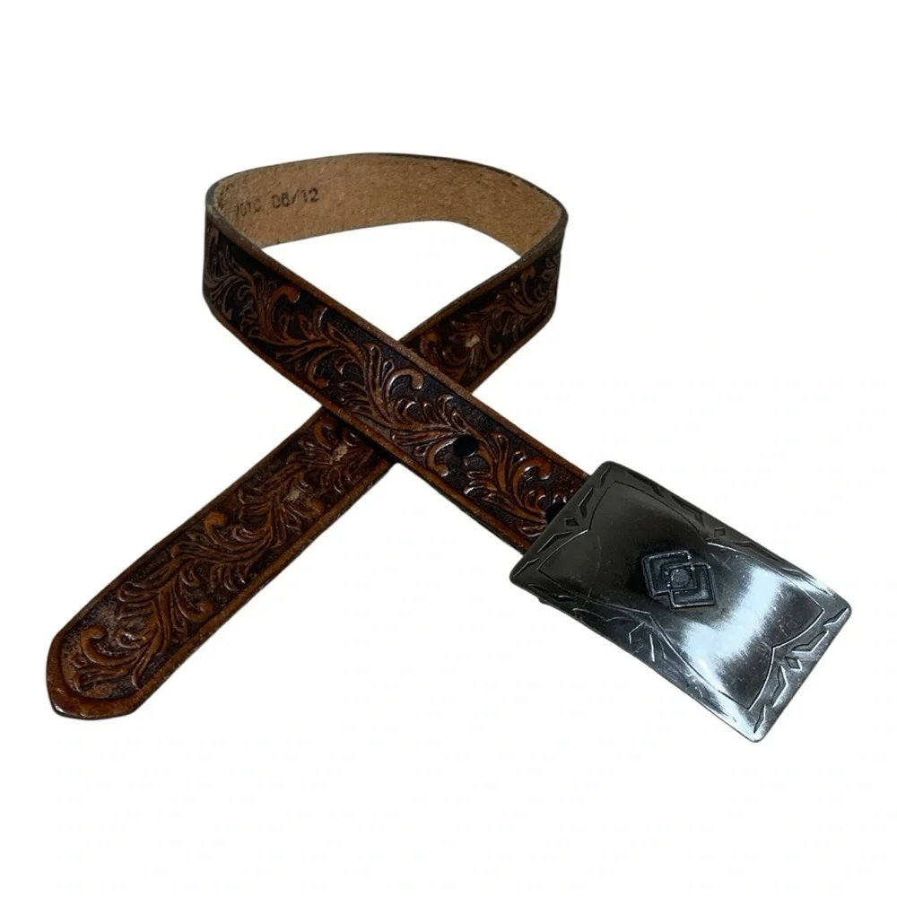Kids Vintage Tony Lama Leather Belt with Silver Buckle